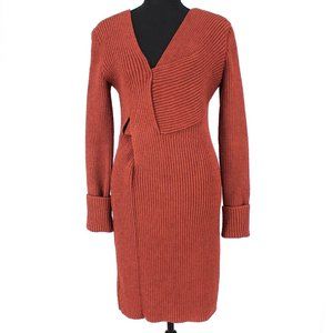 Bottega Veneta Ribbed Knit Cut Out Silk Dress Rust Long Sleeve Dress 40 NEW Mini
